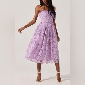 ASTR the Label Purple Orchid Floral Lace Midi Dress
